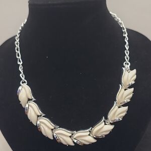 Elegant Silver and Cream Leaf  Lucite Necklace